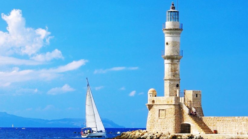 the-lighthouse-of-the-venetian-harbour-of-chania-in-crete the-lighthouse-of-the-venetian-harbour-of-chania-in-crete